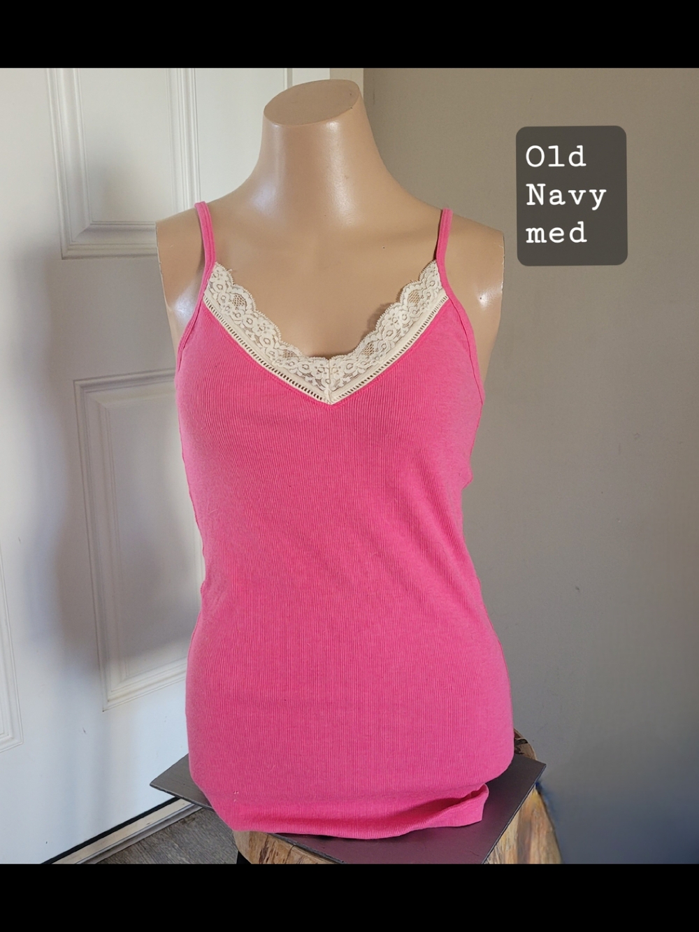 Old Navy Rose Pink Lace-Trim Ribbed Cami